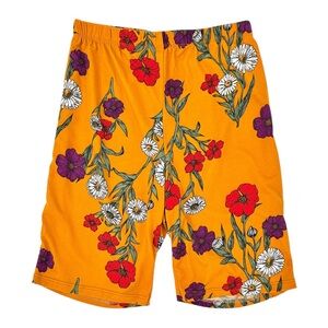 K.S. Garner Orange Floral Print Organic Cotton Lightweight Bike Shorts sz S